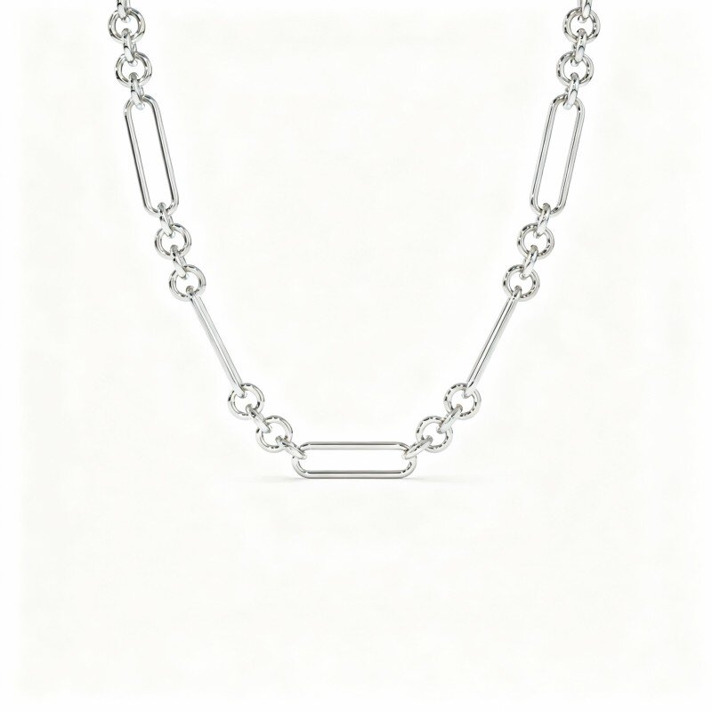 Collana con catena a graffetta in oro bianco 10K-1