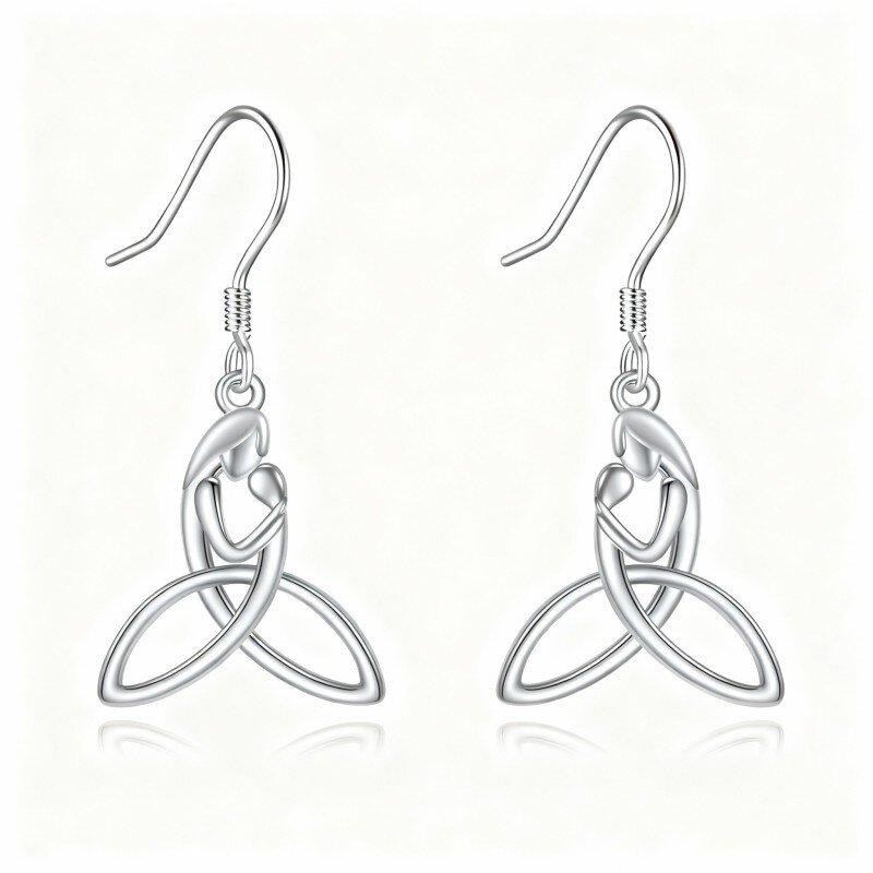 10K White Gold Parents & Children & Celtic Knot Drop Earrings-12