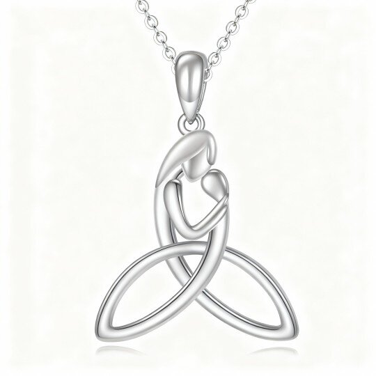 Colar com pendente em ouro branco 10K representando pais e filhos e nó celta