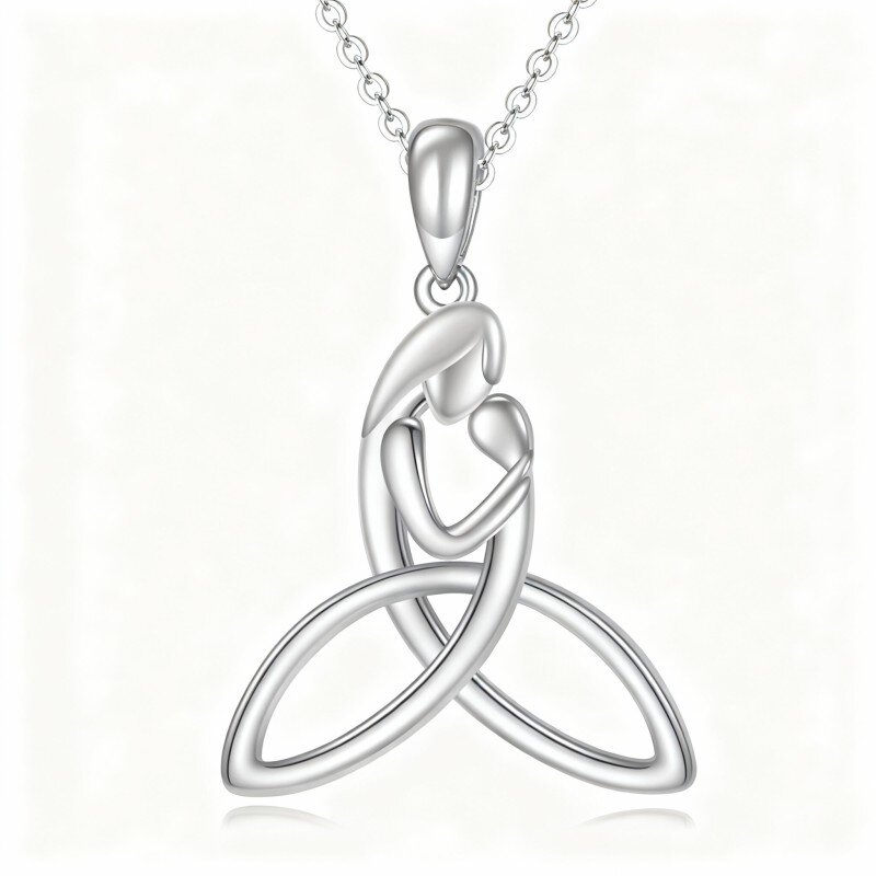 Colar com pendente em ouro branco 10K representando pais e filhos e nó celta-4