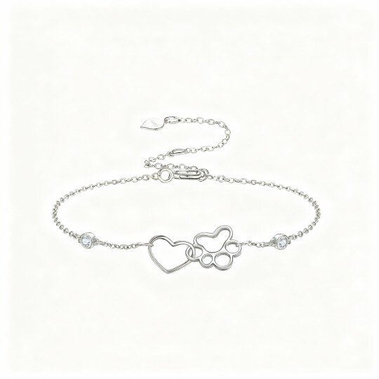 سوار من الذهب الأبيض عيار 10 قيراط مرصع بالزركونيا المكعبة على شكل مخلب وقلب