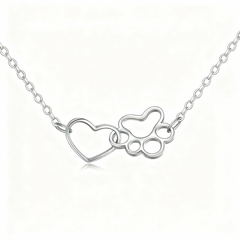 10K White Gold Paw & Heart Pendant Necklace-15