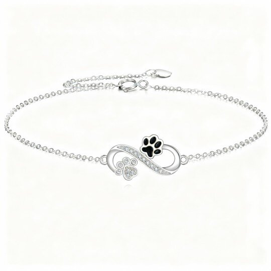 10K White Gold Cubic Zirconia Paw & Infinity Symbol Charm Bracelet