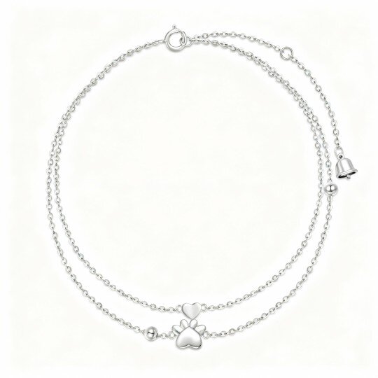 10K witgouden enkelbandje met meerdere lagen en pootmotief