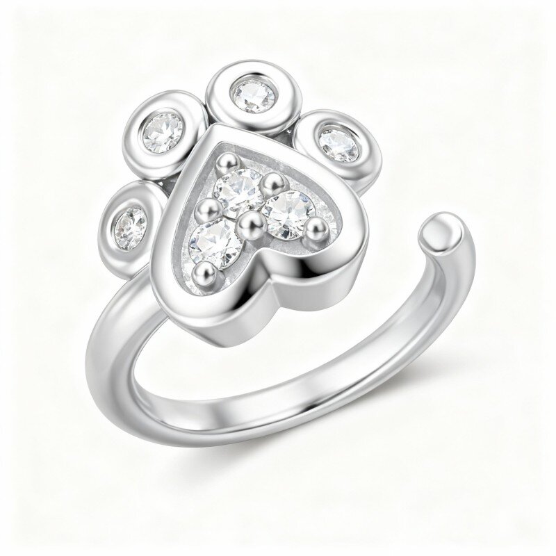 10K White Gold Cubic Zirconia Paw Nose Ring-10