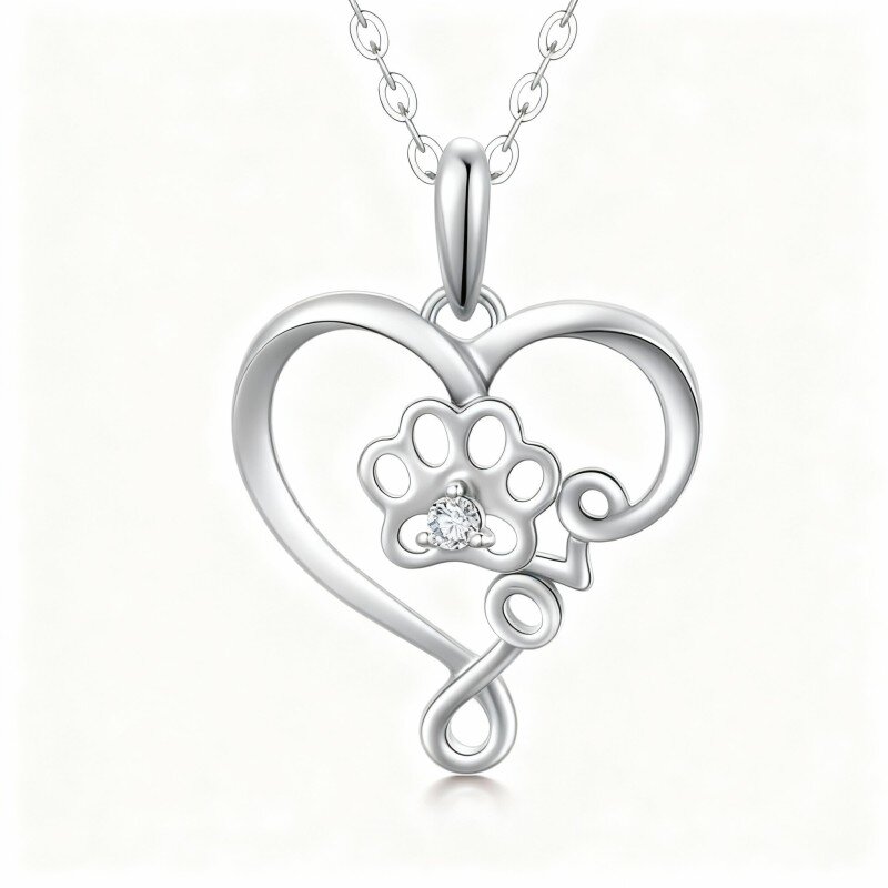 Colar com pendente de pata em ouro branco 10K e zircónias cúbicas-11