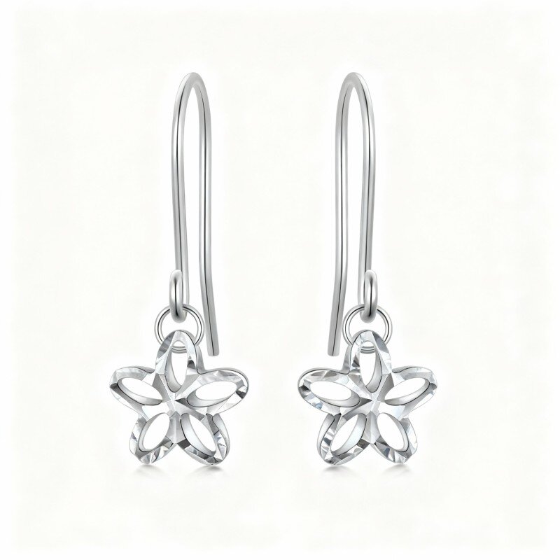 Orecchini pendenti in oro bianco 10K con fiori di pesco-13