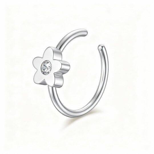 10K White Gold Cubic Zirconia Peach Blossom Nose Ring