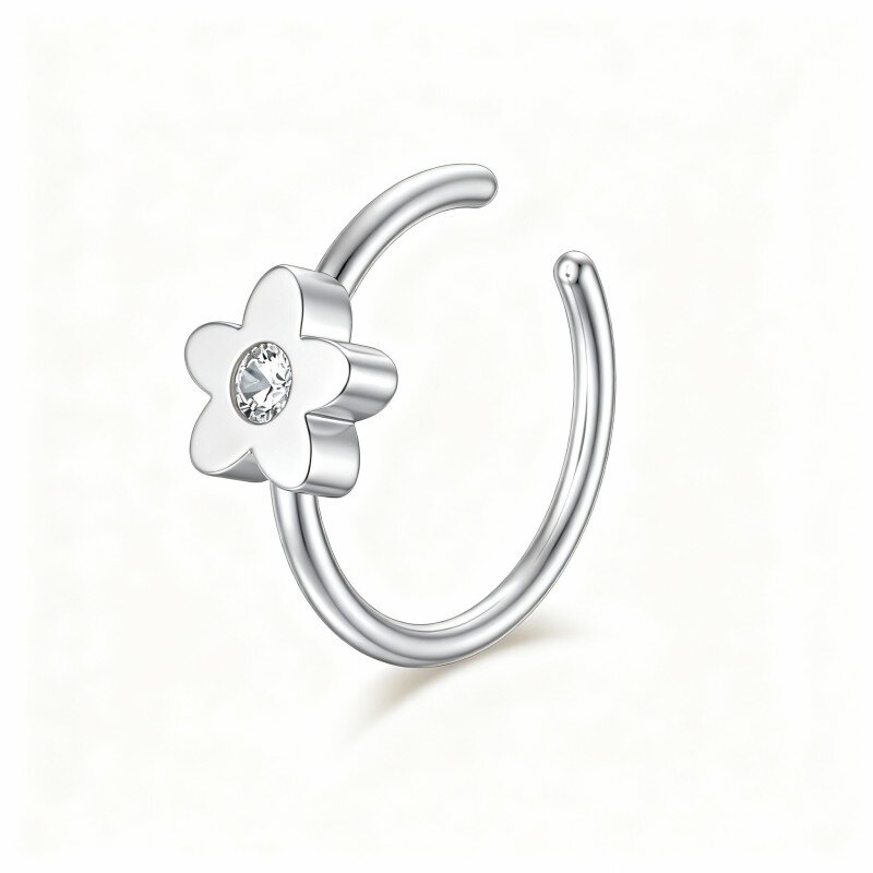 10K White Gold Cubic Zirconia Peach Blossom Nose Ring-5