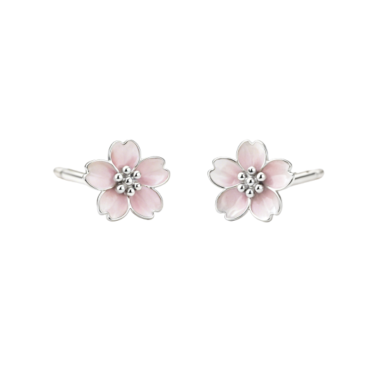 Boucles d'oreilles puces en or blanc 10 carats, motif fleur de pêcher
