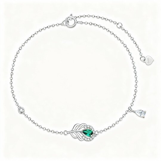 10K White Gold Cubic Zirconia Peacock & Feather Charm Bracelet