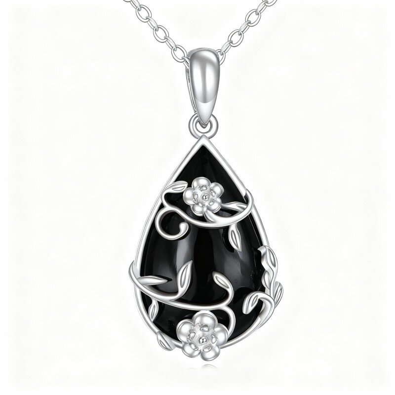 10K White Gold Pear Cut Agate Drop Shape Pendant Necklace-16
