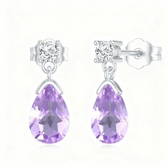 10K White Gold Pear Cut Amethyst Drop Shape Drop Earrings