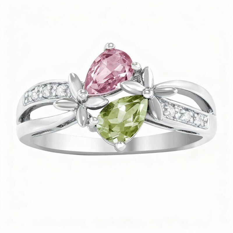 Anillo de mariposa con corte de pera en oro blanco de 10 quilates-17