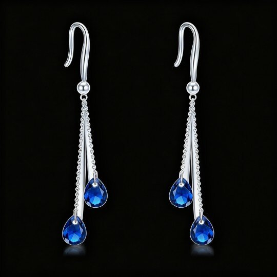 10K White Gold Pear Cut Crystal Drop Shape Drop Earrings