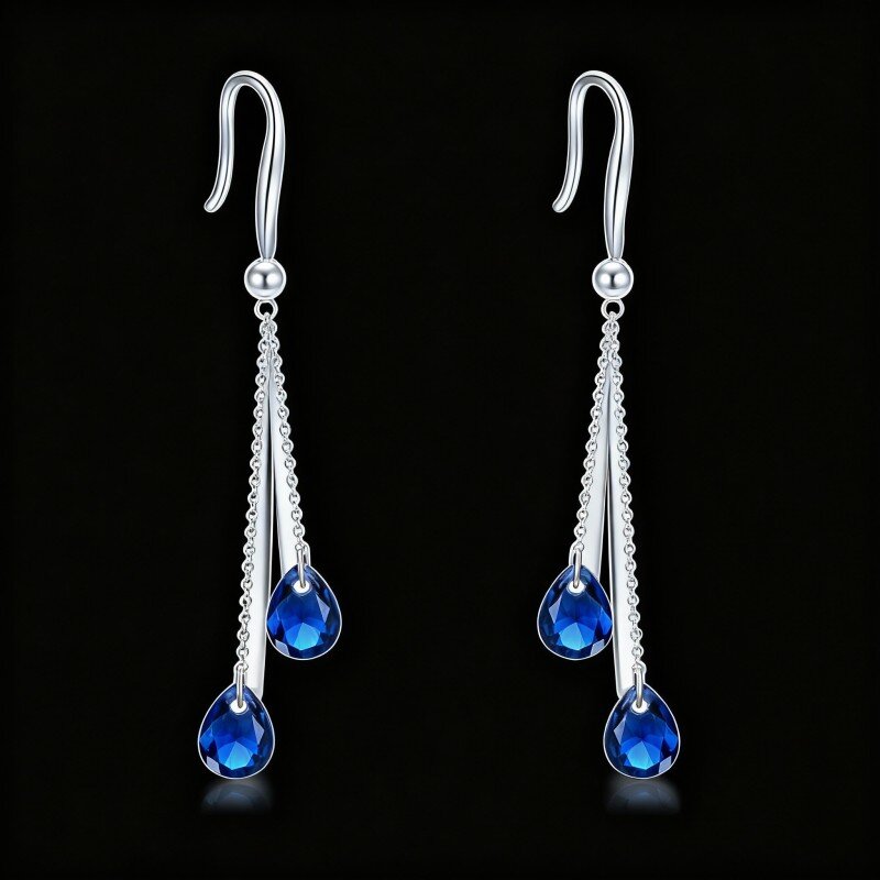 10K White Gold Pear Cut Crystal Drop Shape Drop Earrings-10