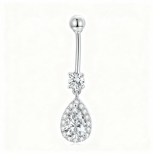 10K White Gold Pear Cut Cubic Zirconia Drop Shape Belly Button Ring