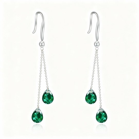 Brincos gota em ouro branco 10K com zircónias cúbicas em corte de pera.