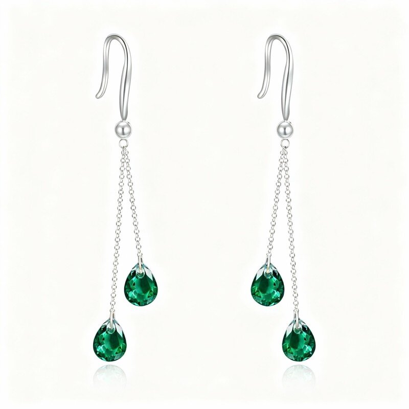 10K White Gold Pear Cut Cubic Zirconia Drop Shape Drop Earrings-5