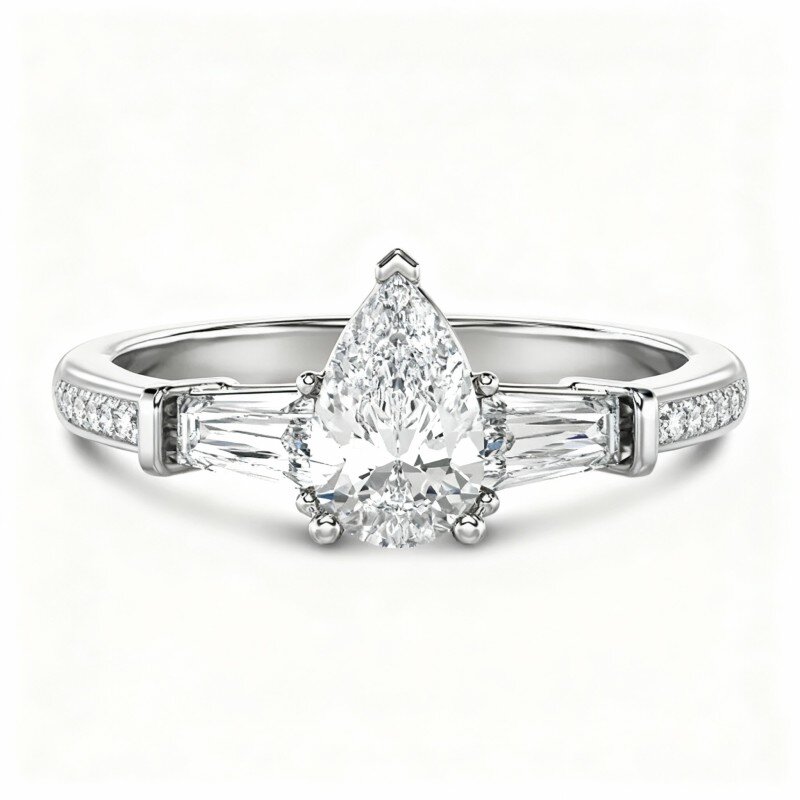 Anillo de compromiso de oro blanco de 18 quilates con corte de pera-1