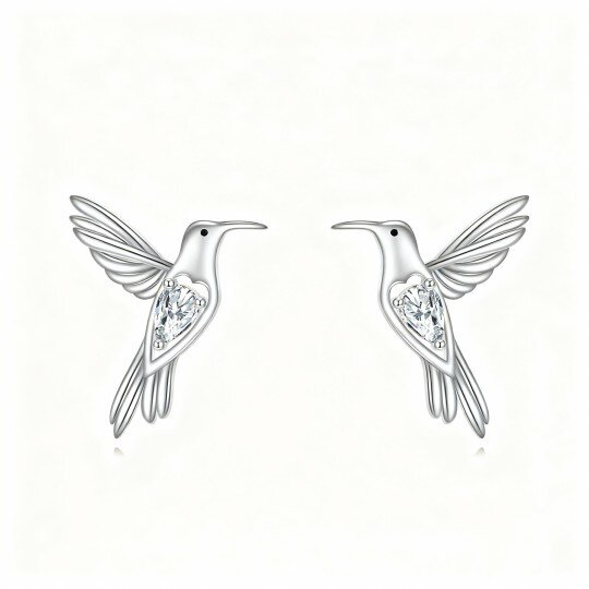 10K White Gold Pear Cut Cubic Zirconia Hummingbird Stud Earrings