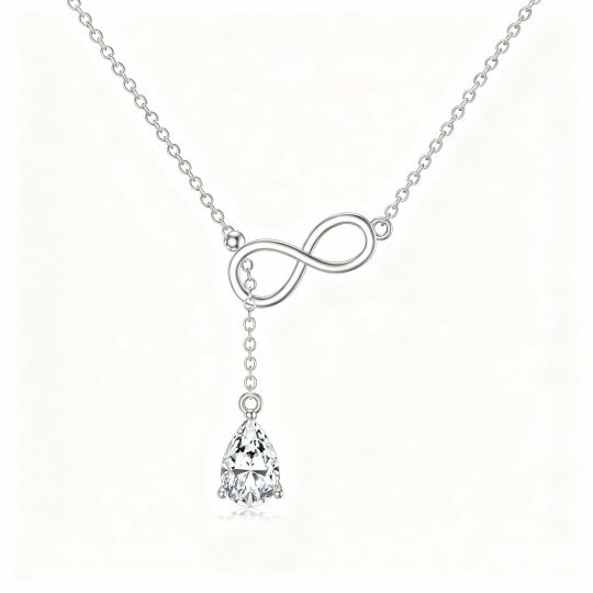 10K White Gold Pear Cut Cubic Zirconia Infinity Symbol Adjustable Y Necklace