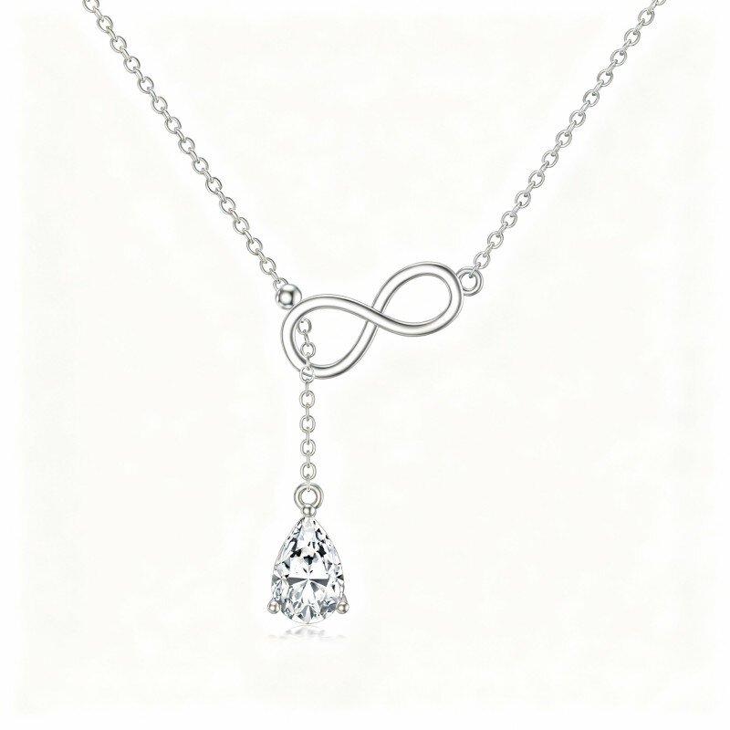 10K White Gold Pear Cut Cubic Zirconia Infinity Symbol Adjustable Y Necklace-20