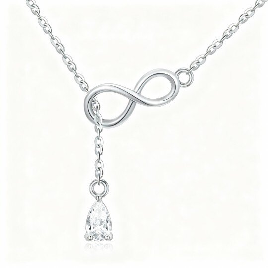 10K White Gold Pear Cut Cubic Zirconia Infinity Symbol Non-adjustable Y-Necklace