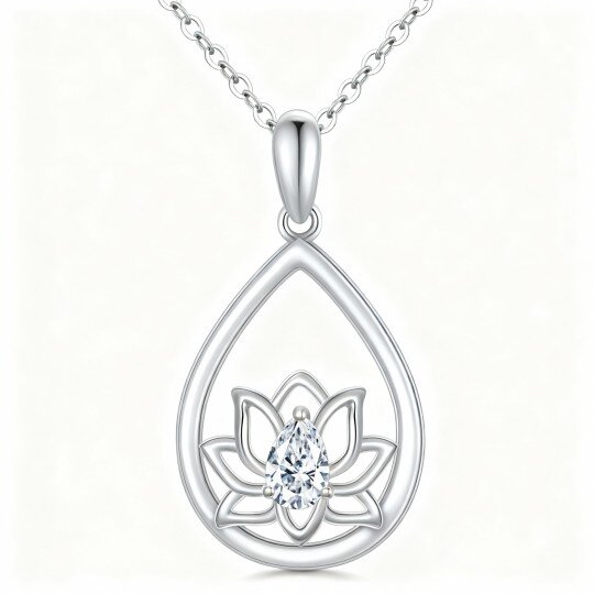 Halskette aus 10-karätigem Weißgold mit birnenförmigem Zirkonia-Anhänger in Lotus-, Großmutter-, Mutter- und Schwestern-Motiv