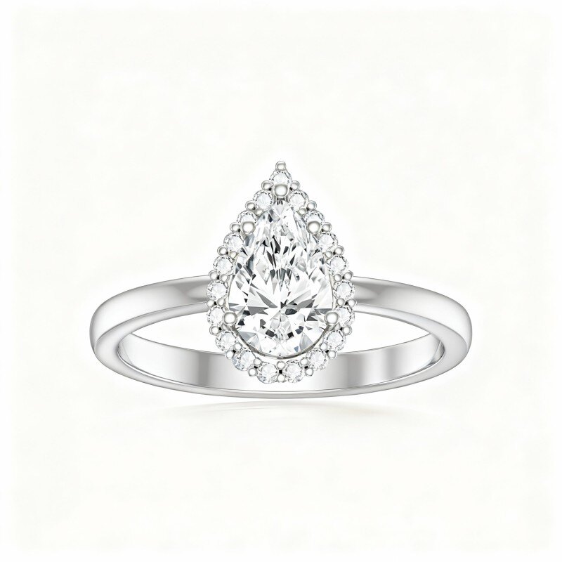 10K White Gold Pear Cut Moissanite Drop Shape Engagement Ring-17