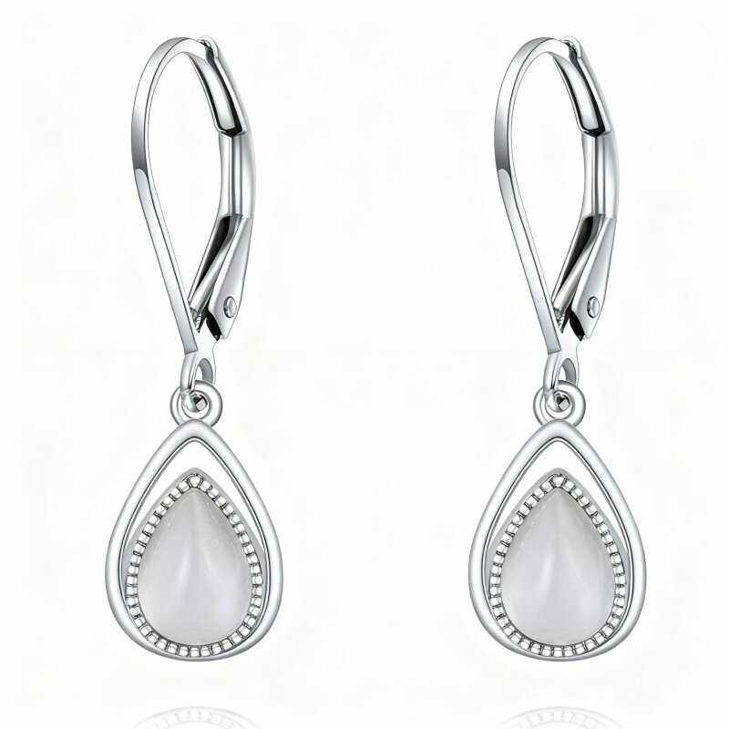 10K White Gold Pear Cut Moonstone Drop Shape Drop Earrings-14