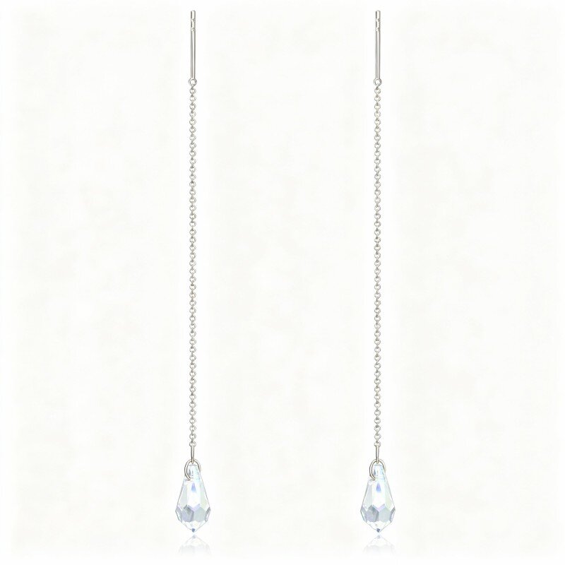 10K White Gold Pear Cut Moonstone Drop Shape Drop Earrings-11
