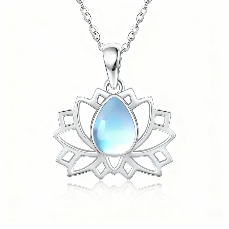 قلادة من الذهب الأبيض عيار 10 قيراط على شكل حجر القمر وقطعة كمثرى على شكل زهرة اللوتس-14