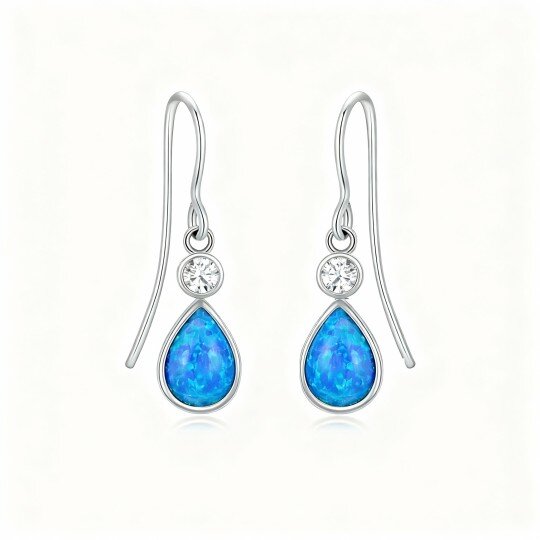 10K White Gold Pear Cut Opal Drop Earrings