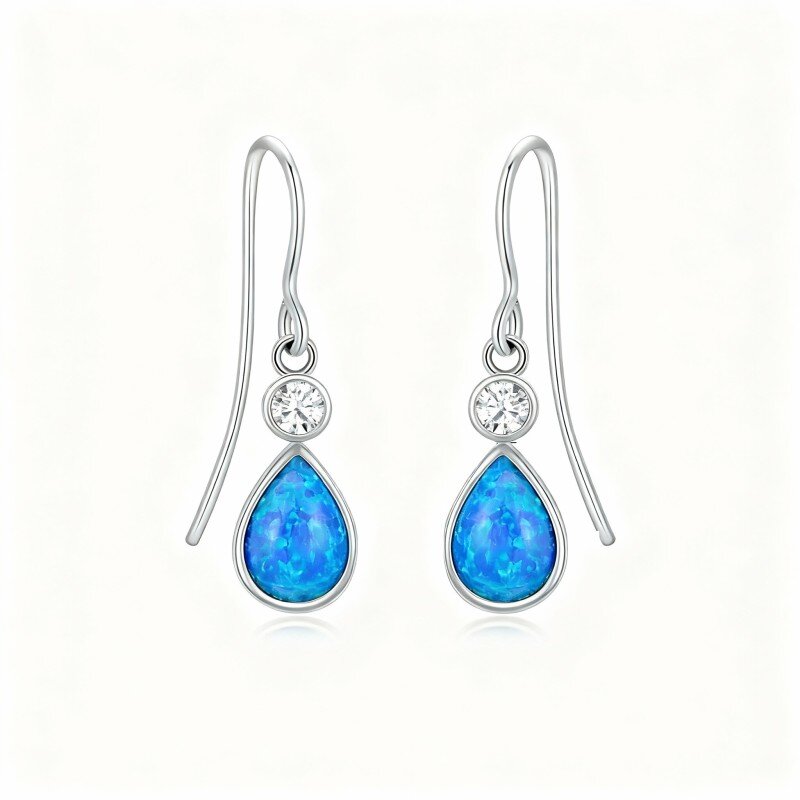 أقراط متدلية من الذهب الأبيض عيار 10 قيراط مرصعة بحجر الأوبال الكمثري-9