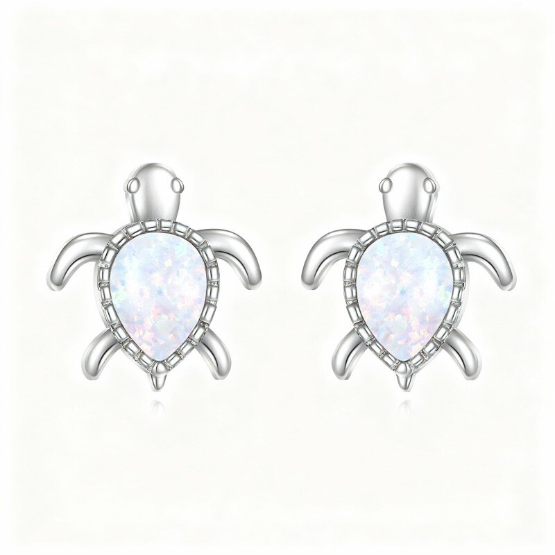 Brincos tartaruga marinha em ouro branco 10K com opala em forma de pera.-17