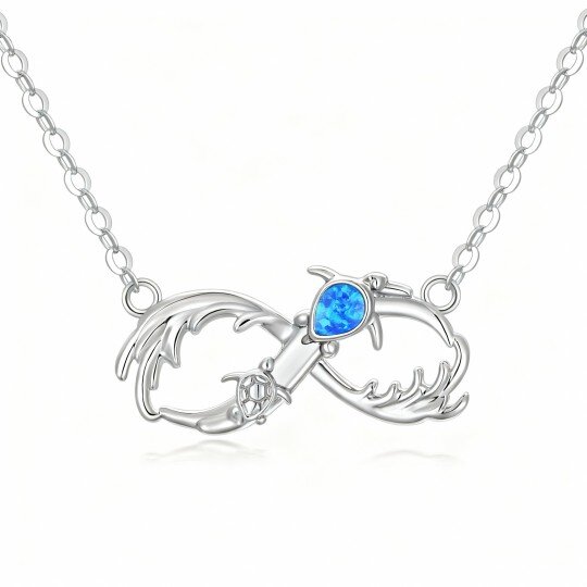 10K White Gold Pear Cut Opal Tortoise & Spray Pendant Necklace