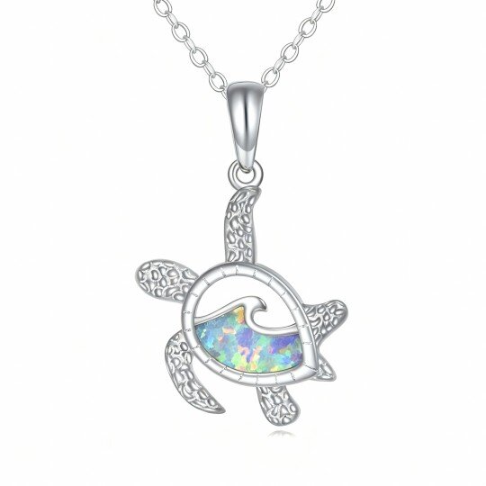 10K White Gold Pear Cut Sea Turtle Pendant Necklace