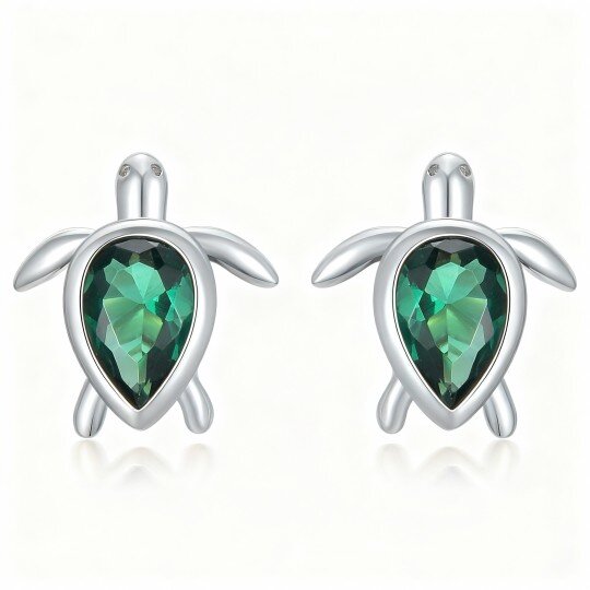 10K White Gold Pear Cut Cubic Zirconia Sea Turtle Stud Earrings
