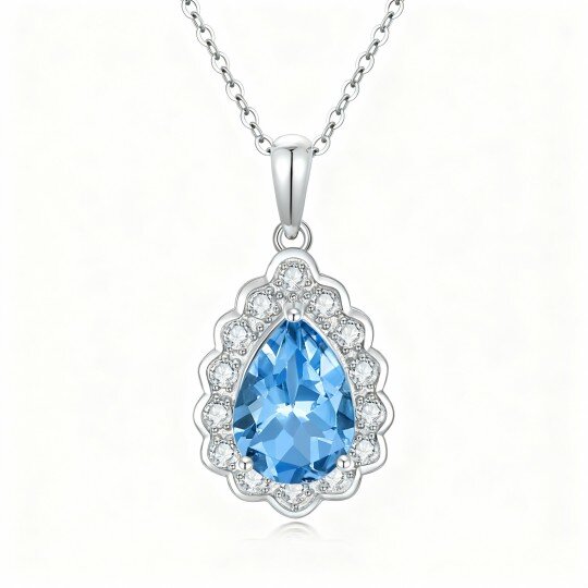 Collar con colgante de topacio talla pera en oro blanco de 10 quilates