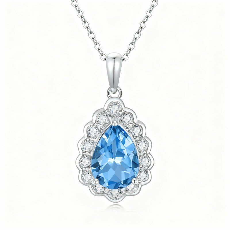 Colar com pendente em ouro branco 10K com topázio em forma de gota e lapidação pera-1