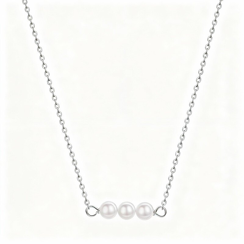 18K White Gold Pearl Bar Pendant Necklace-1