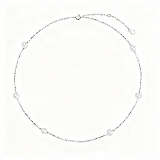 10K White Gold Pearl Bead Chain Bracelet