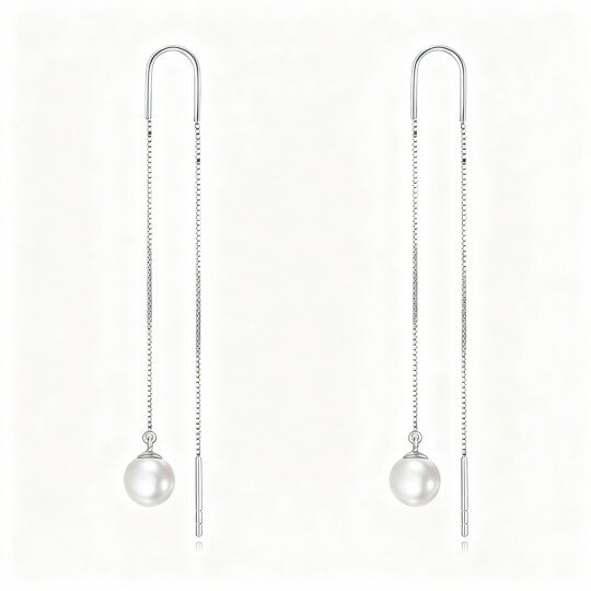 10K White Gold Pearl Bead Climber Earrings