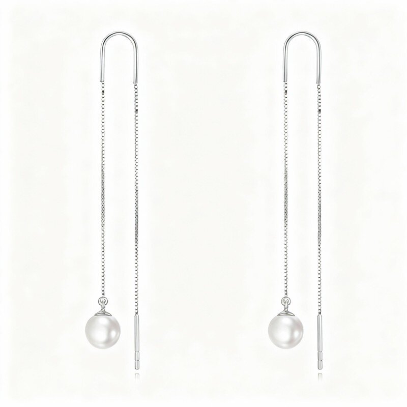 Brincos de pérola em ouro branco de 10 quilates com design esguio.-1