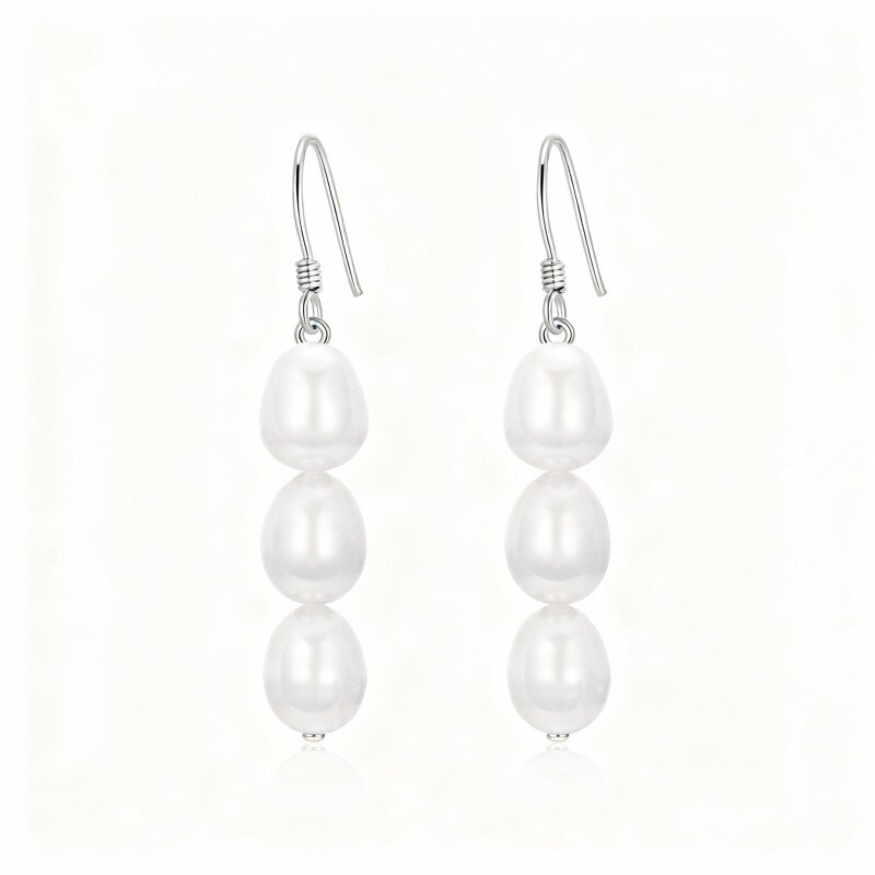 Orecchini pendenti con perle in oro bianco 10K-14