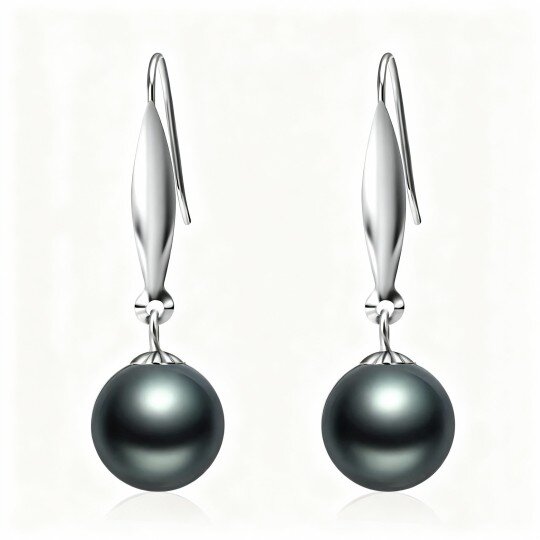 10K White Gold Pearl Bead Drop Earrings