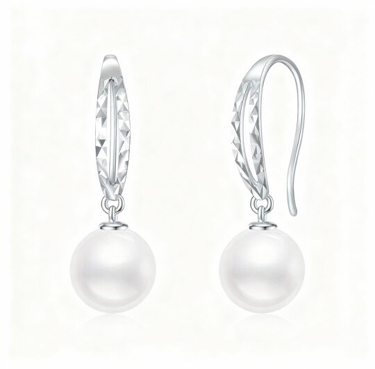 10K White Gold Pearl Bead Drop Earrings