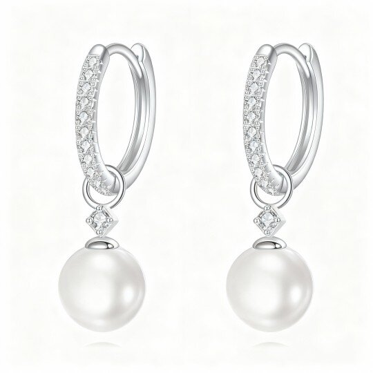 10K White Gold Pearl Bead Drop Earrings