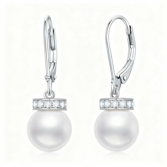 10K White Gold Pearl Bead Drop Earrings